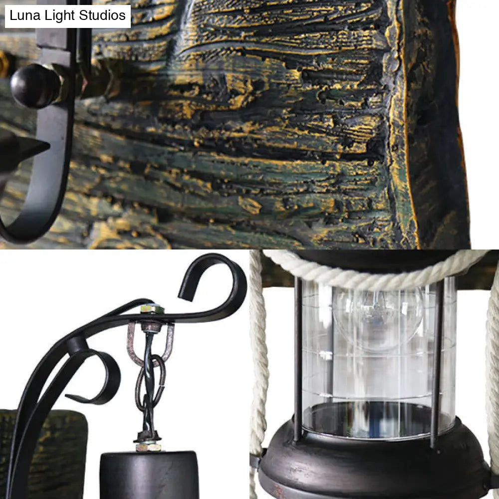 Industrial Clear Glass 2-Light Sconce: Black Kerosene Lighting Fixture For Bedroom