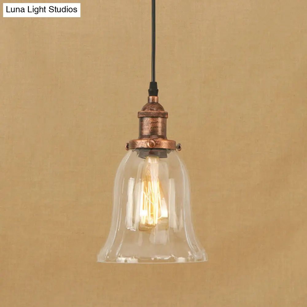 Industrial Clear Glass Bell Pendant Light With Bronze/Antique Brass/Copper Finish - Indoor Hanging