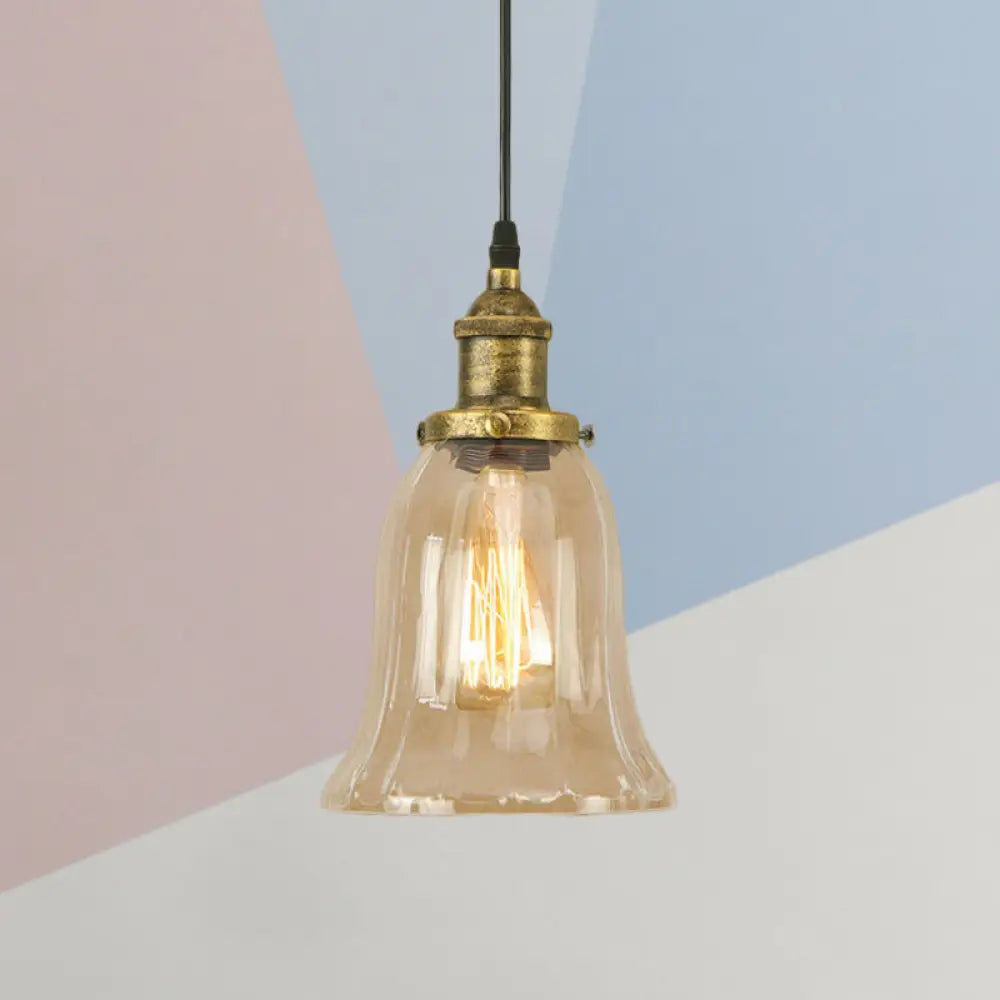 Industrial Clear Glass Bell Pendant Light With Bronze/Antique Brass/Copper Finish - Indoor Hanging