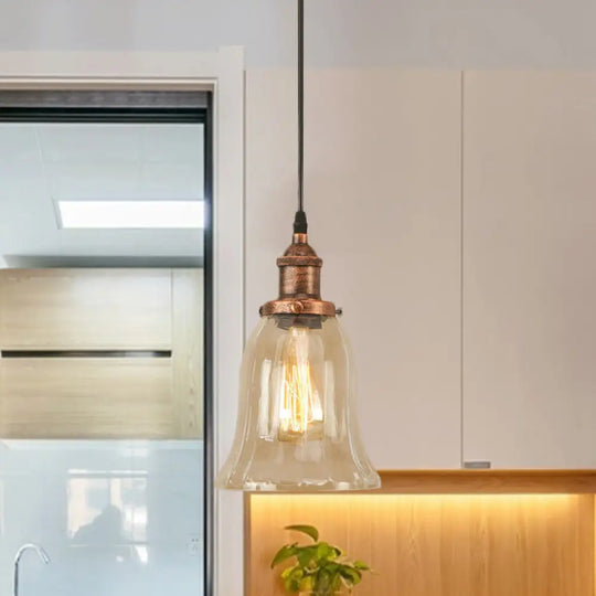 Industrial Clear Glass Bell Pendant Light With Bronze/Antique Brass/Copper Finish - Indoor Hanging