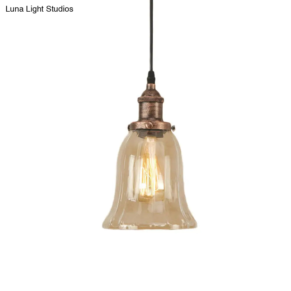 Industrial Clear Glass Bell Pendant Light With Bronze/Antique Brass/Copper Finish - Indoor Hanging