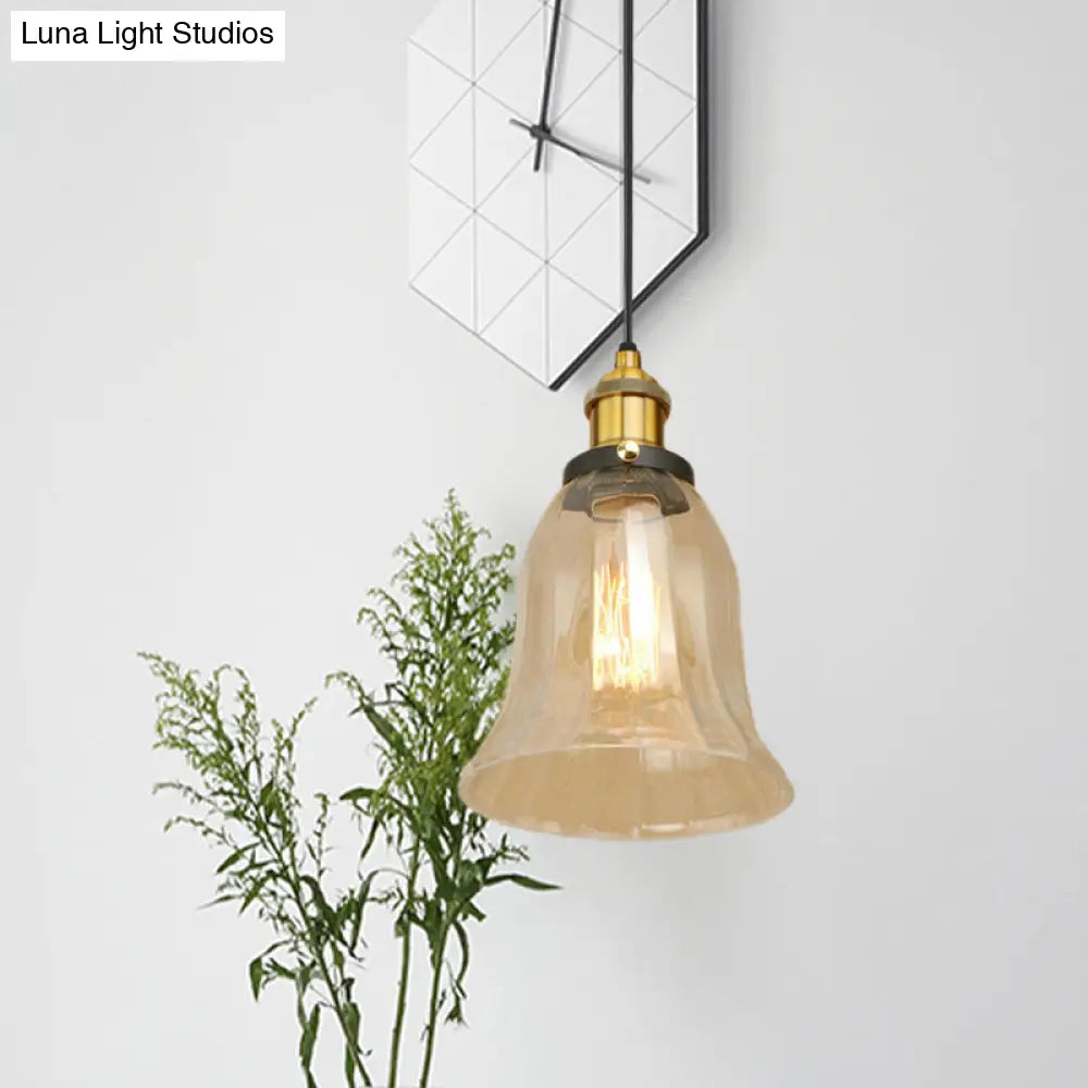 Industrial Clear Glass Bell Pendant Light With Bronze/Antique Brass/Copper Finish - Indoor Hanging