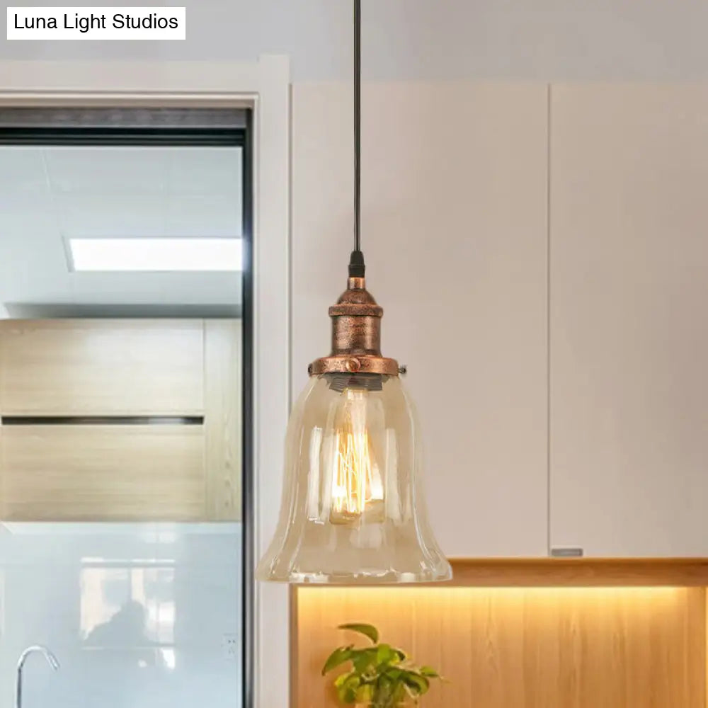 Industrial Clear Glass Bell Pendant Light - Bronze/Antique Brass/Copper Indoor Lighting Copper