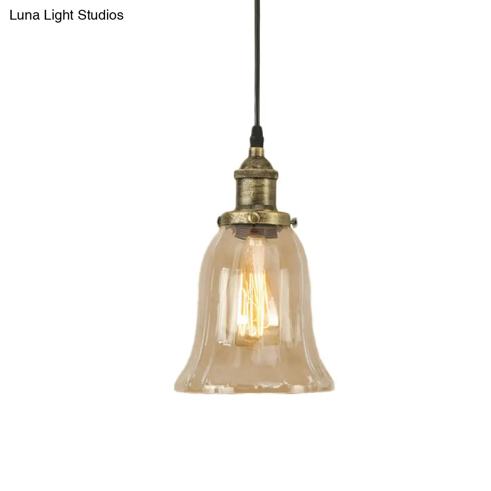 Industrial Clear Glass Bell Pendant Light With Bronze/Antique Brass/Copper Finish - Indoor Hanging