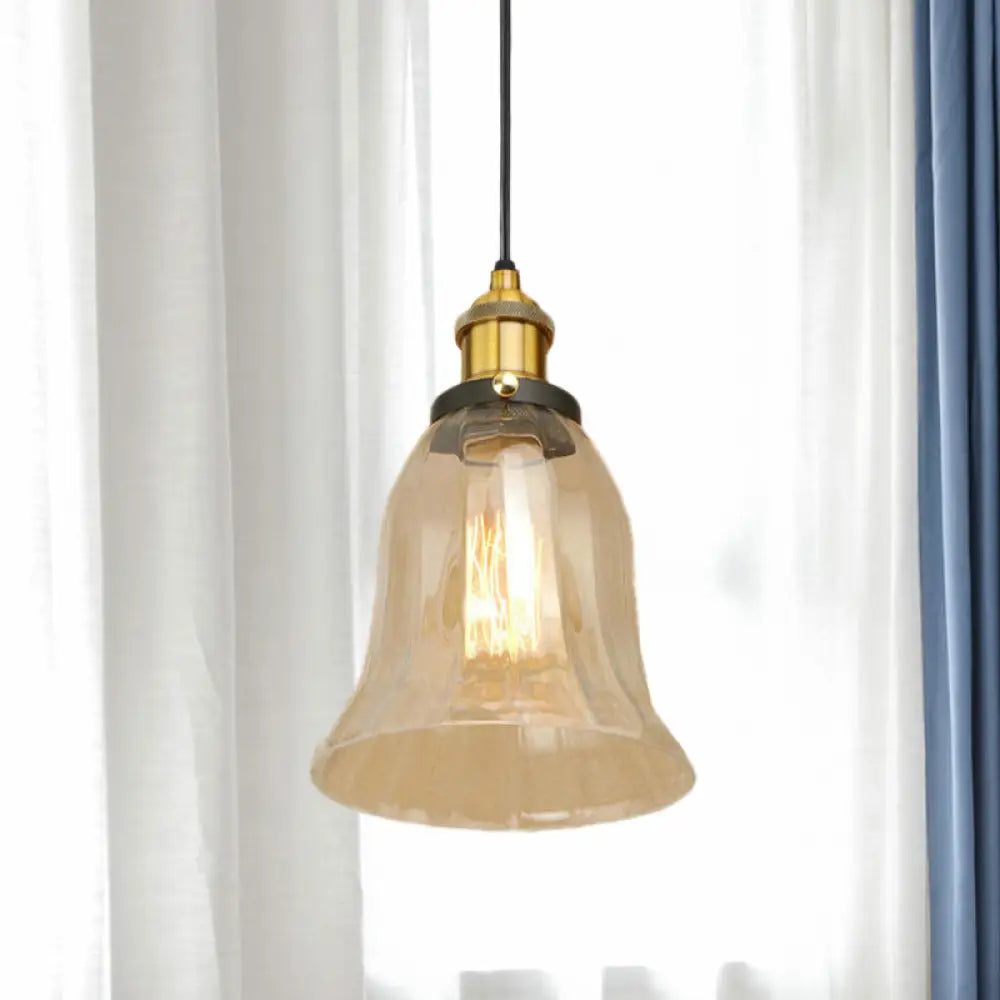 Industrial Clear Glass Bell Pendant Light With Bronze/Antique Brass/Copper Finish - Indoor Hanging