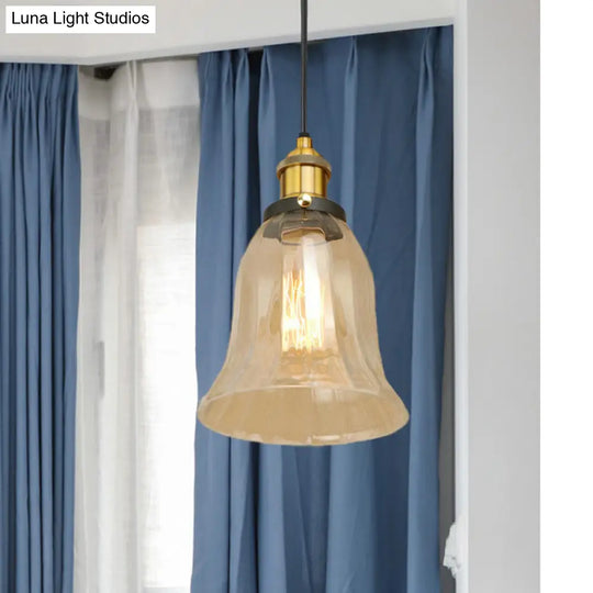 Industrial Clear Glass Bell Pendant Light With Bronze/Antique Brass/Copper Finish - Indoor Hanging