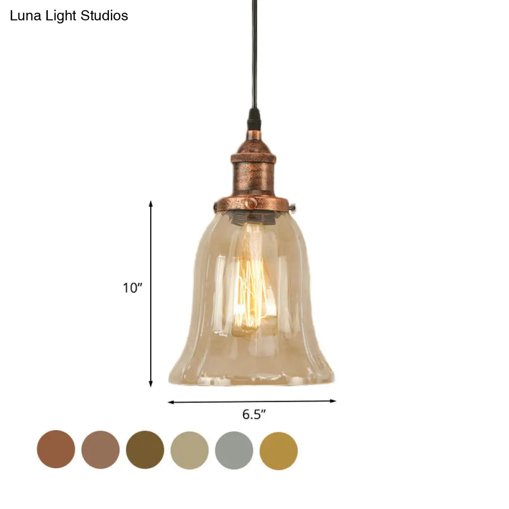 Industrial Clear Glass Bell Pendant Light With Bronze/Antique Brass/Copper Finish - Indoor Hanging