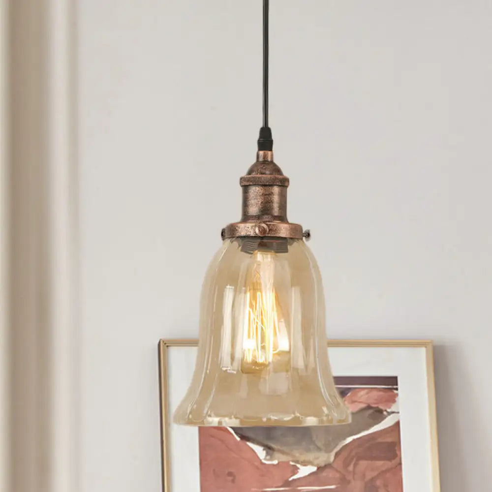 Industrial Clear Glass Bell Pendant Light With Bronze/Antique Brass/Copper Finish - Indoor Hanging