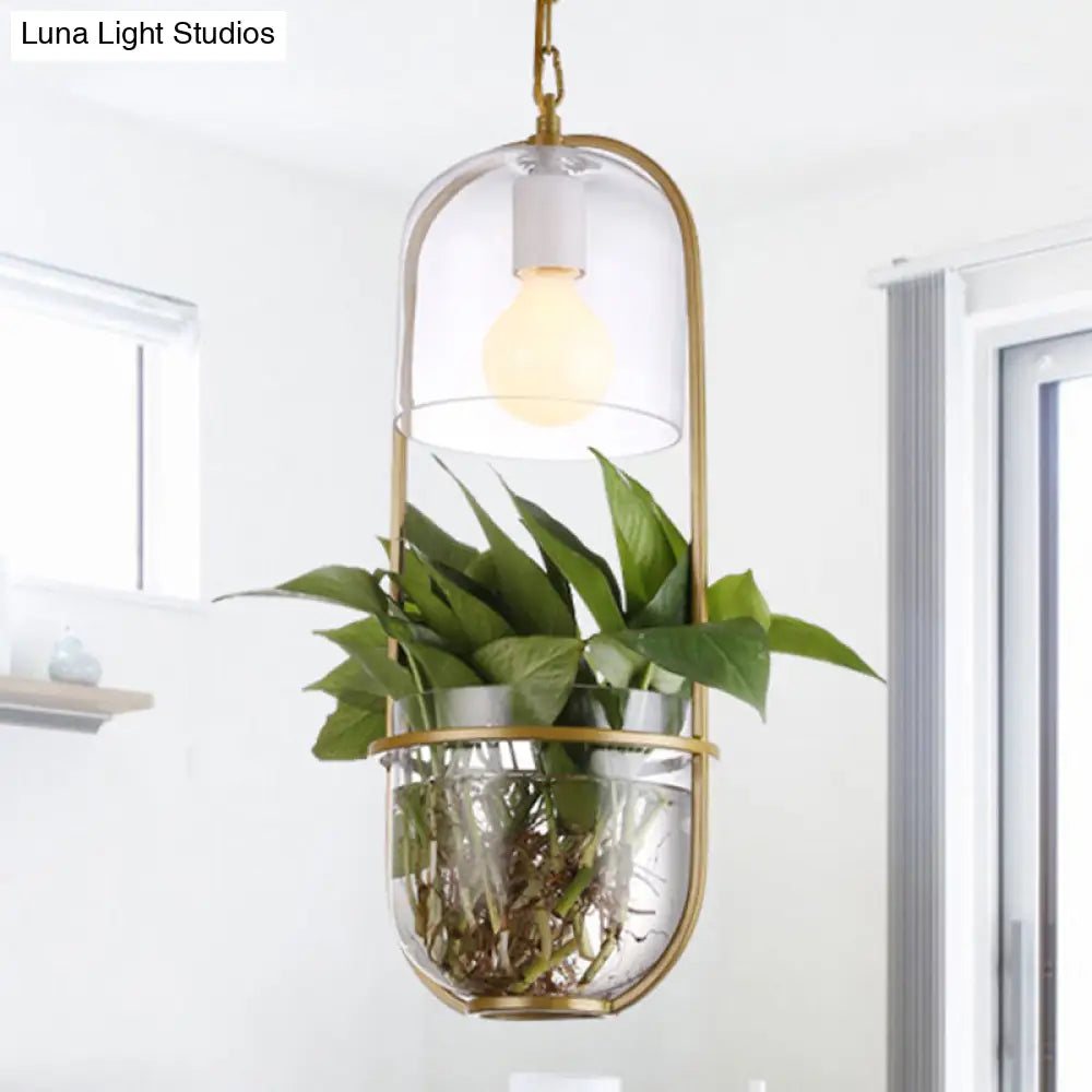 Industrial Clear Glass Bottle Suspension Pendant With 1 Light Dining Room Drop Lamp