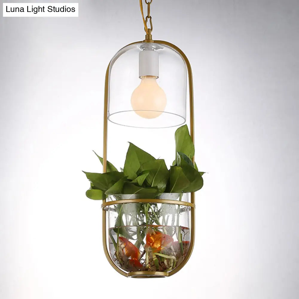 Industrial Clear Glass Bottle Suspension Pendant With 1 Light Dining Room Drop Lamp