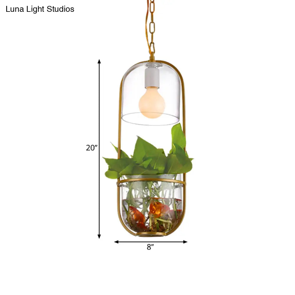 Industrial Clear Glass Bottle Suspension Pendant With 1 Light Dining Room Drop Lamp