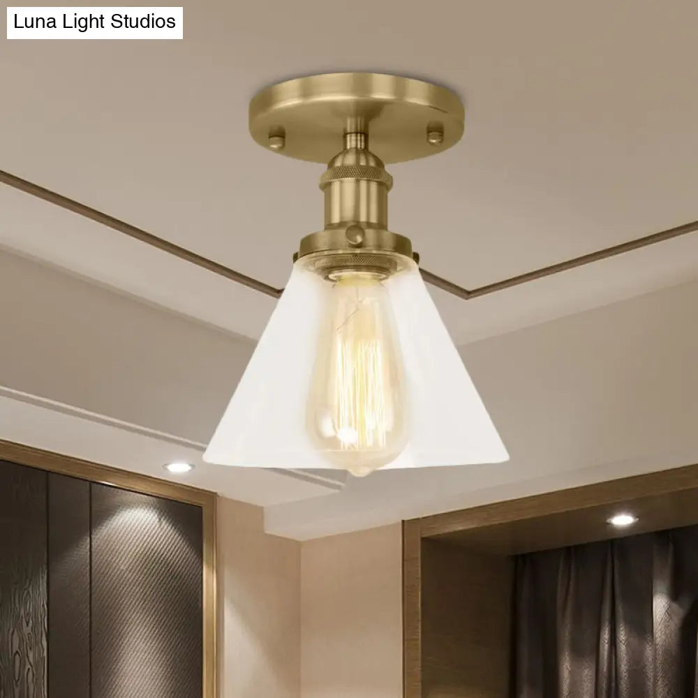 Industrial Clear Glass Ceiling Light In Black/Brass/Copper - Single Bulb Semi Flush Mount