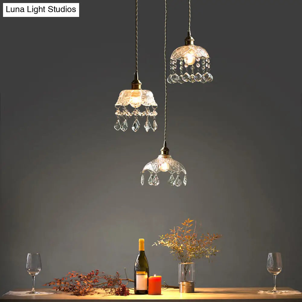 Clear Glass Industrial Pendant Light With Crystal Draping - Elegant Dining Room Ceiling Fixture