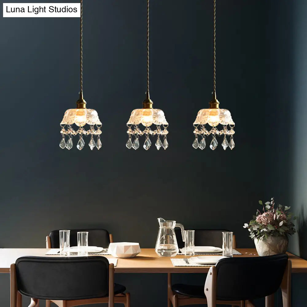 Industrial Clear Glass Ceiling Light - Single Pendant With Crystal Draping For Dining Room
