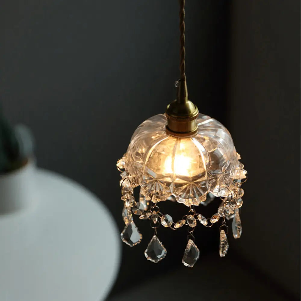 Industrial Clear Glass Ceiling Light - Single Pendant With Crystal Draping For Dining Room / A