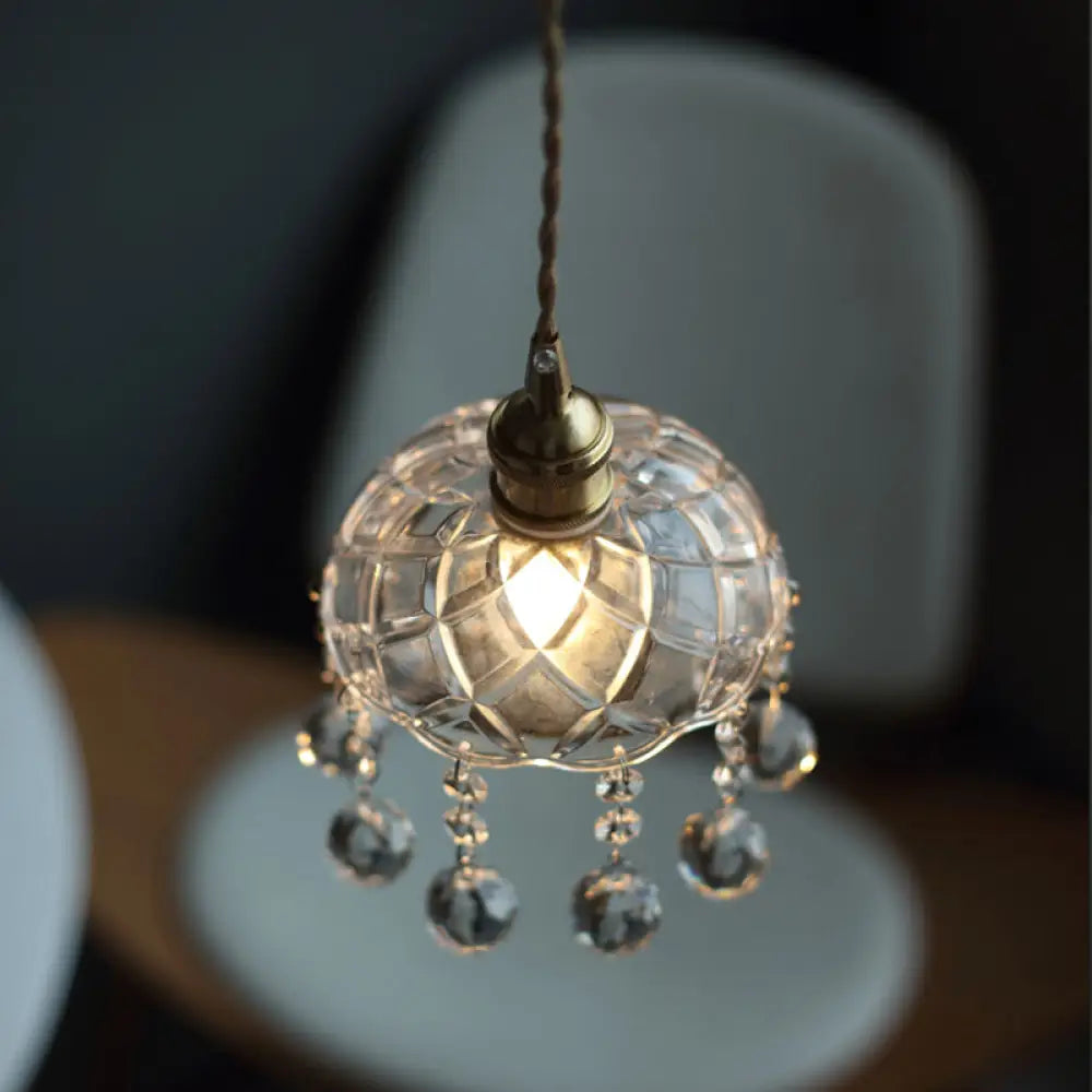 Industrial Clear Glass Ceiling Light - Single Pendant With Crystal Draping For Dining Room / B