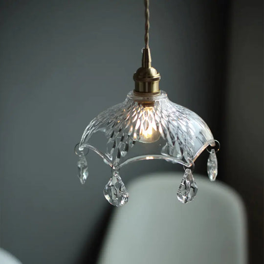 Industrial Clear Glass Ceiling Light - Single Pendant With Crystal Draping For Dining Room / C