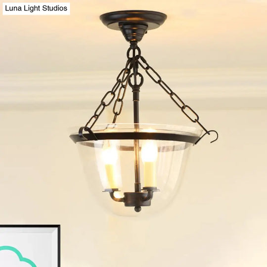 Industrial Clear Glass Chandelier Pendant Light - 3-Light Black Hanging Fixture For Dining Room