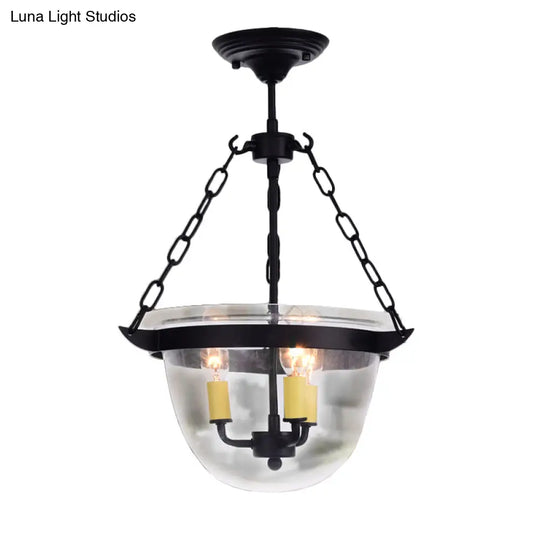 Industrial Clear Glass Chandelier Pendant Light - 3-Light Black Hanging Fixture For Dining Room