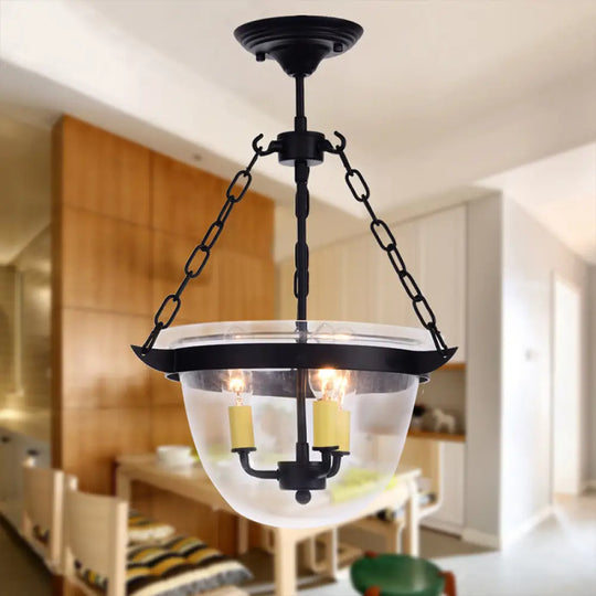 Industrial Clear Glass Chandelier Pendant Light - 3-Light Black Hanging Fixture For Dining Room