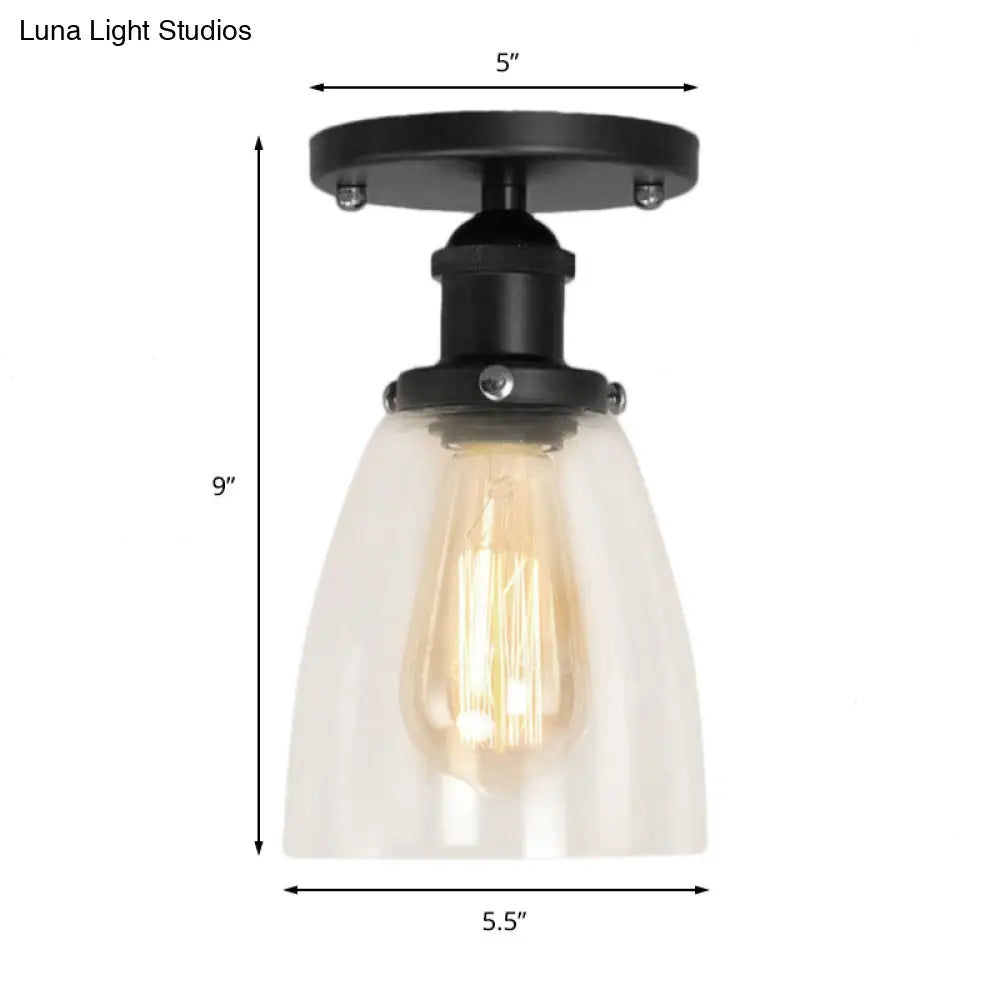 Industrial Clear Glass Cone Semi - Flush Light In Black For Living Rooms