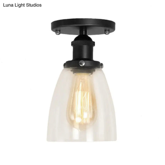 Industrial Clear Glass Cone Semi - Flush Light In Black For Living Rooms