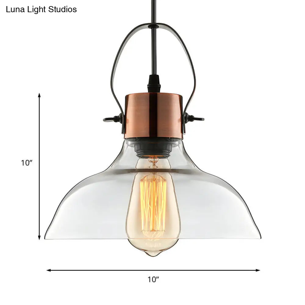 Copper Dome Pendant Light With Industrial Clear Glass - Dining Room Lighting Fixture