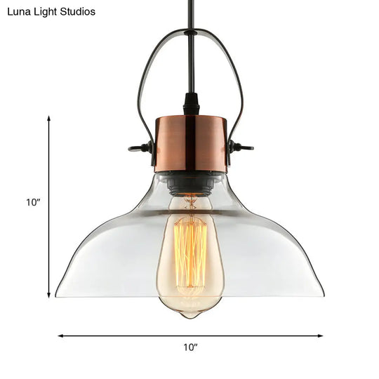 Copper Dome Pendant Light With Industrial Clear Glass - Dining Room Lighting Fixture