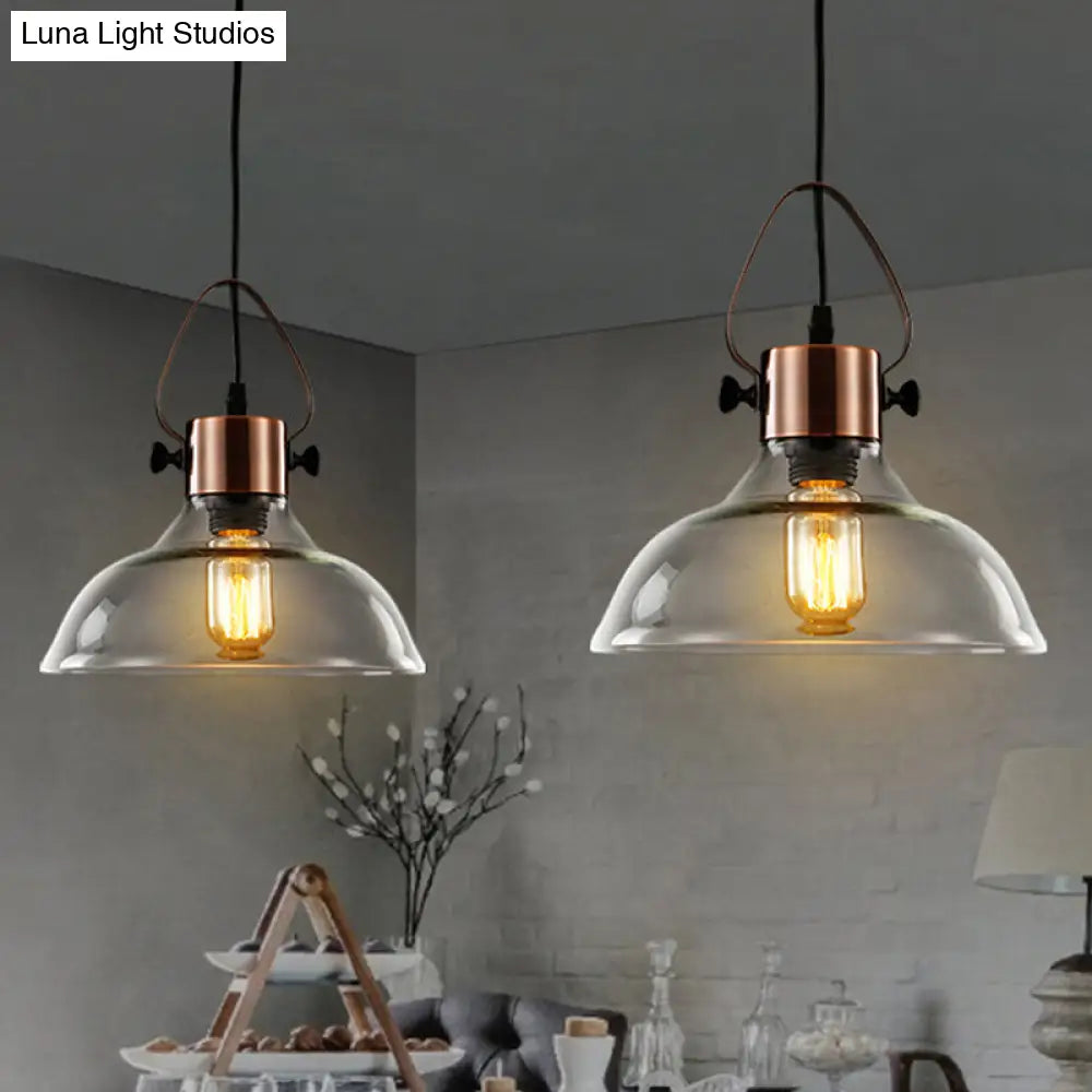 Copper Dome Pendant Light With Industrial Clear Glass - Dining Room Lighting Fixture