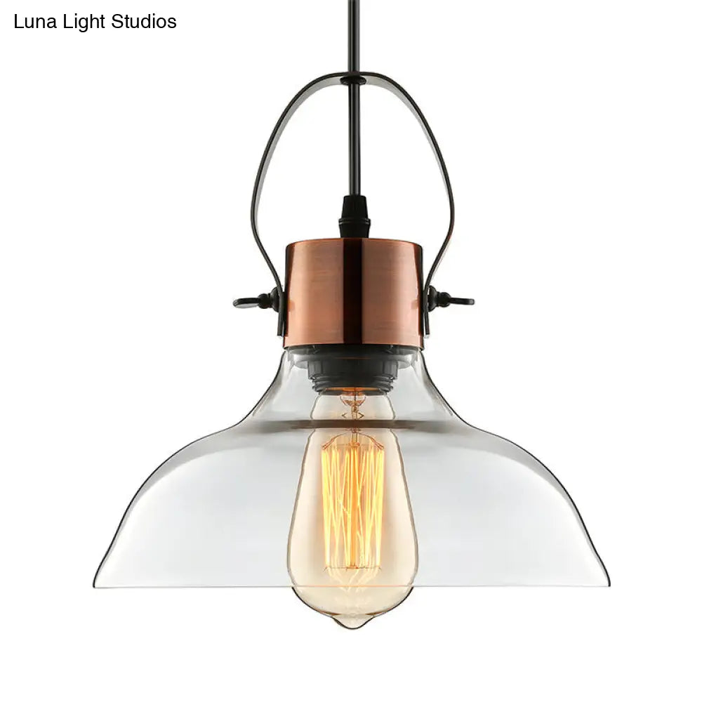 Copper Dome Pendant Light With Industrial Clear Glass - Dining Room Lighting Fixture