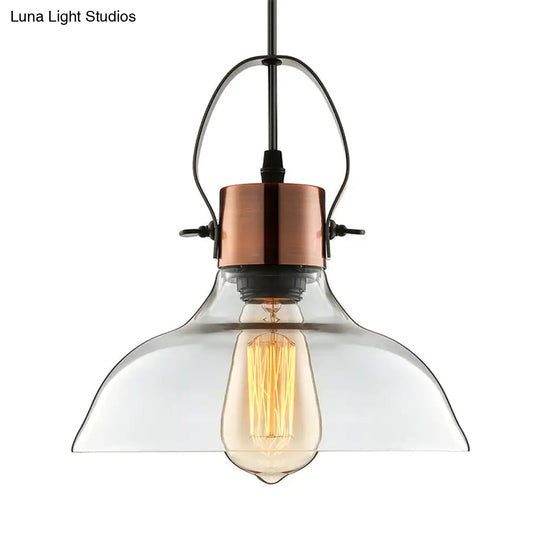 Copper Dome Pendant Light With Industrial Clear Glass - Dining Room Lighting Fixture