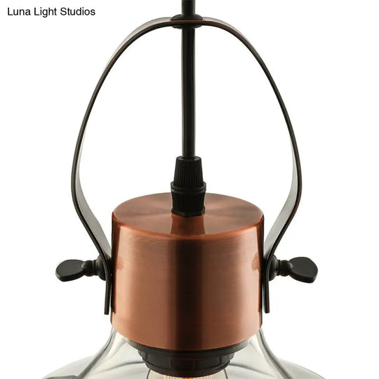 Copper Dome Pendant Light With Industrial Clear Glass - Dining Room Lighting Fixture