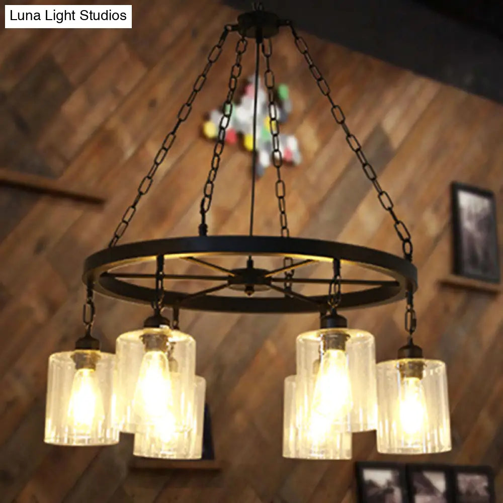 Industrial Clear Glass Cylinder Chandelier – Black 6/14 Light Hanging Fixture For Dining Room