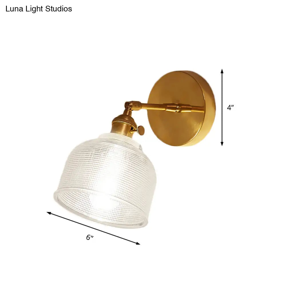 Industrial Clear Glass Dome Wall Sconce: Prismatic 1-Light Bedroom Lighting Fixture