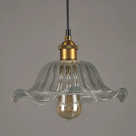 Industrial Clear Glass Flower Pendant Light Fixture For Dining Room - 1 Bulb Suspension Lamp / 10’