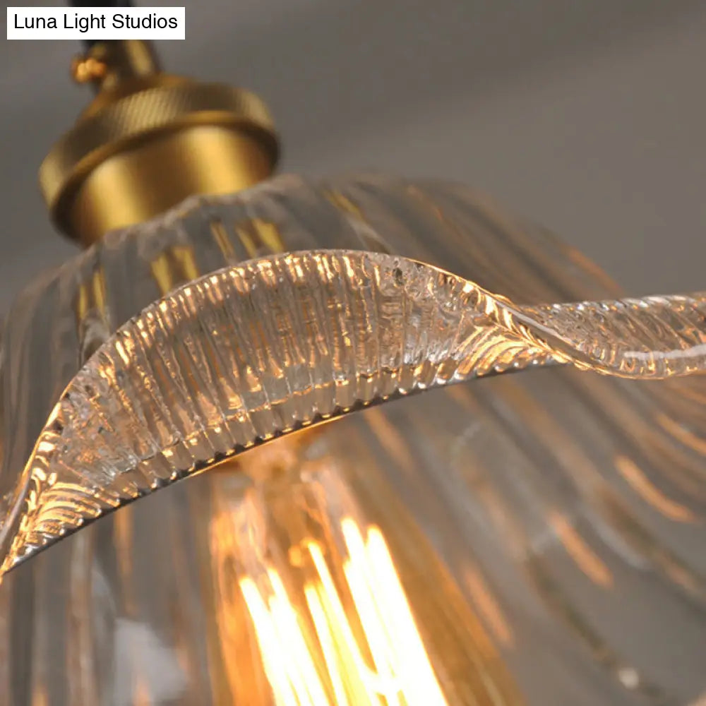 Industrial Clear Glass Flower Suspension Pendant Light - Perfect For Dining Room 1 Bulb Fixture