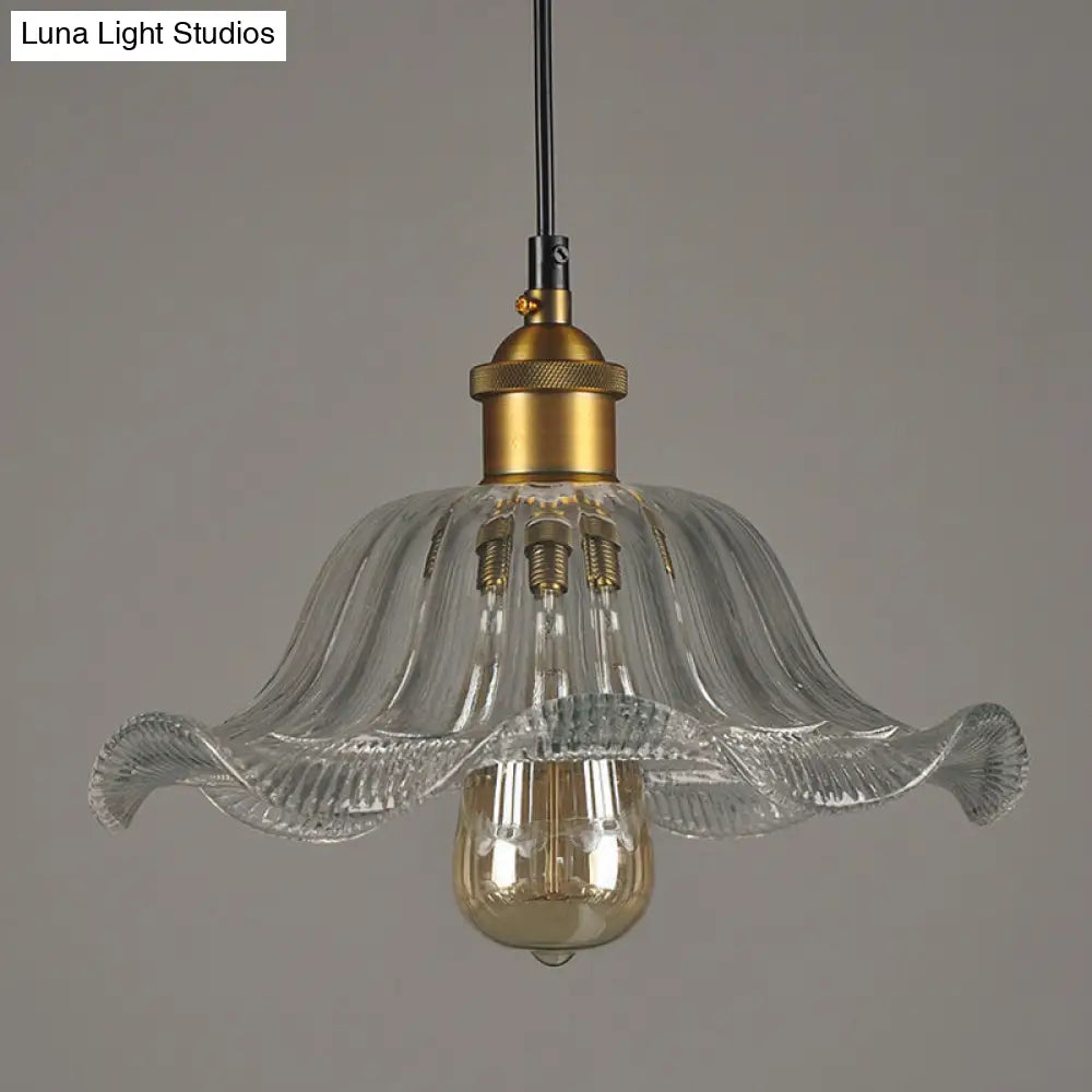 Industrial Clear Glass Flower Suspension Pendant Light - Perfect For Dining Room 1 Bulb Fixture / 10