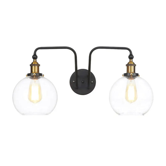 Industrial Clear Glass Globe/Bowl Wall Sconce Lamp Black Finish 2 Lights For Dining Room Lighting /