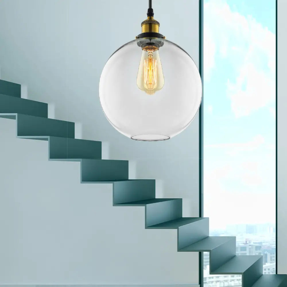 Industrial Clear Glass Globe Pendant Light Kit With Antique Brass Finish & Plug-On Design
