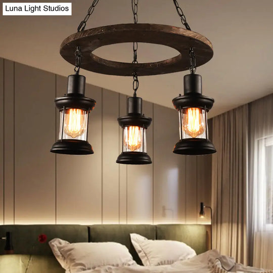Industrial Clear Glass Ceiling Lamp With Lantern Shade - Black Pendant Light For Dining Room And