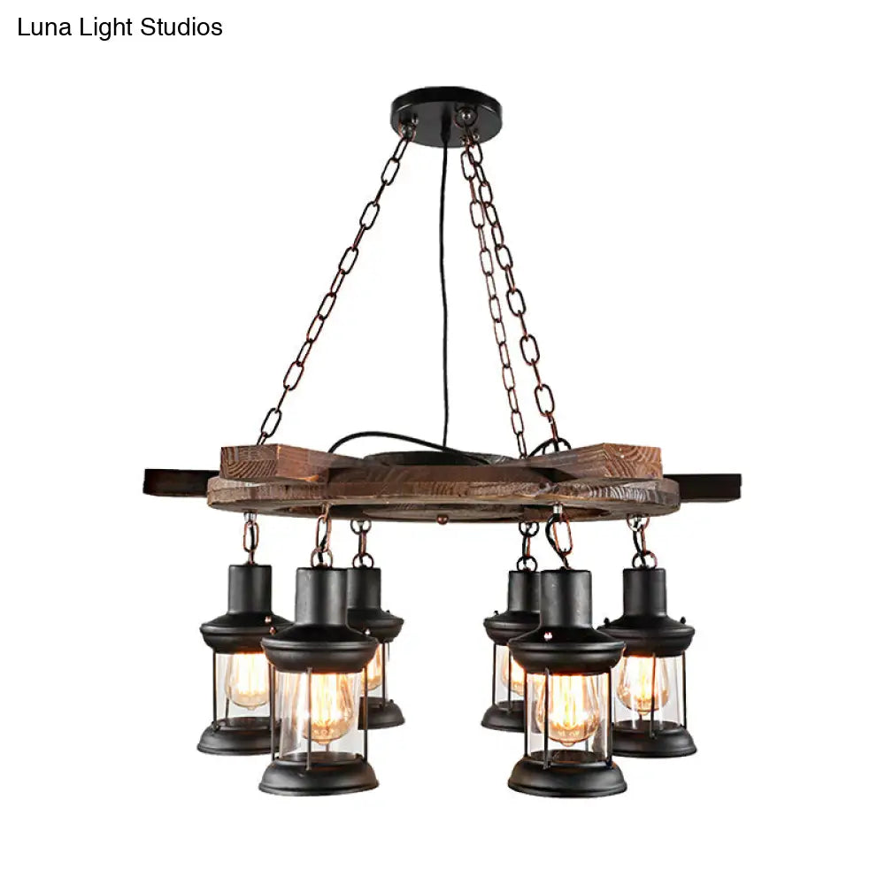 Industrial Clear Glass Lantern Shade Chandelier Pendant Light With 3/6 Bulbs For Dining Room