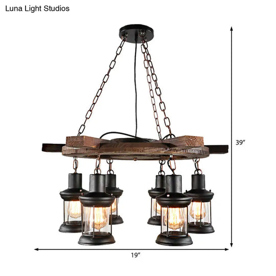 Industrial Clear Glass Ceiling Lamp With Lantern Shade - Black Pendant Light For Dining Room And