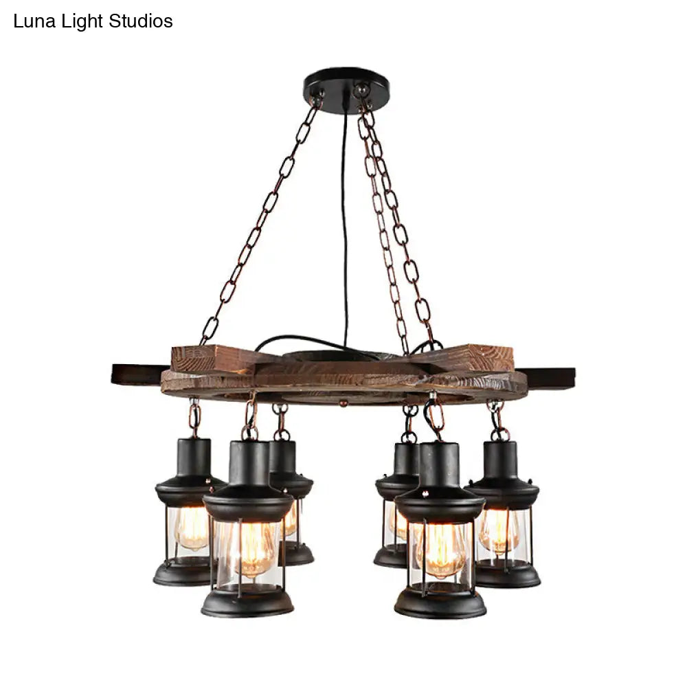 Industrial Clear Glass Ceiling Lamp With Lantern Shade - Black Pendant Light For Dining Room And