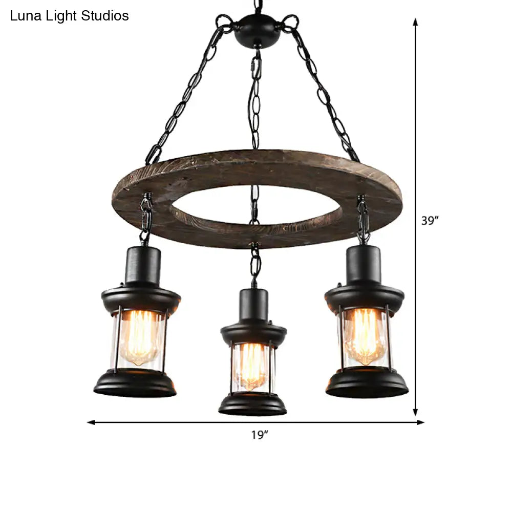 Industrial Clear Glass Lantern Shade Chandelier Pendant Light With 3/6 Bulbs For Dining Room