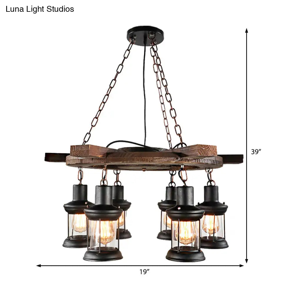 Industrial Clear Glass Lantern Shade Chandelier Pendant Light With 3/6 Bulbs For Dining Room