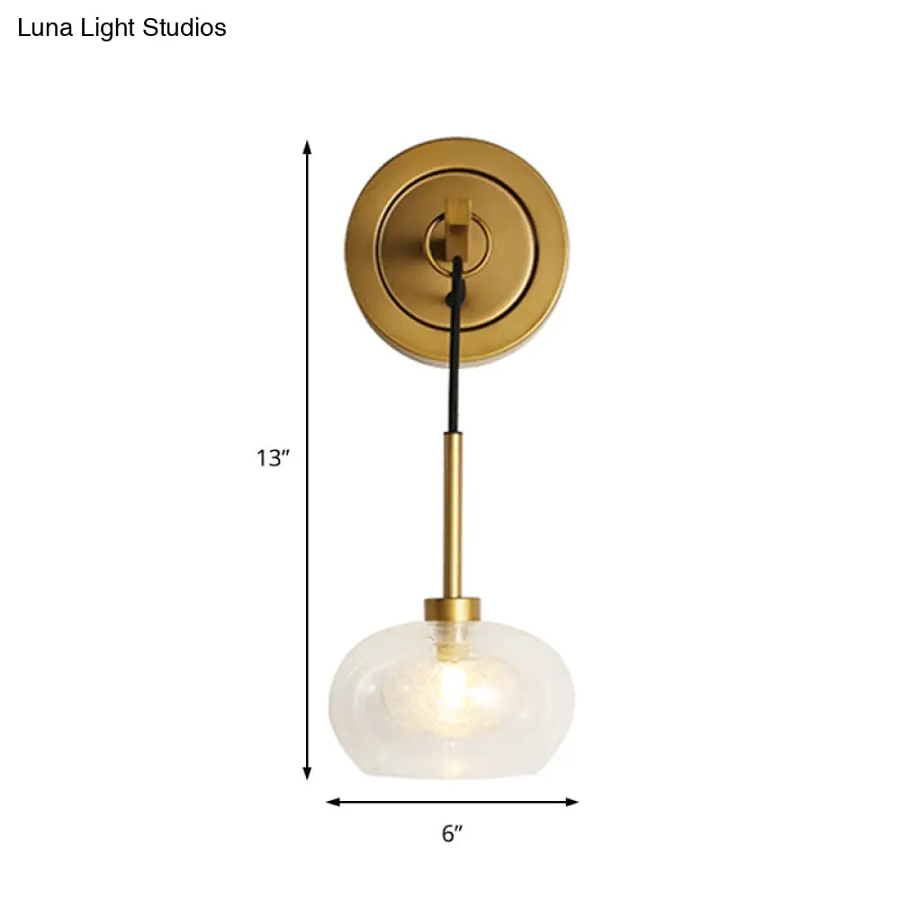 Industrial Clear Glass Oval Wall Light Fixture With Brass Sconce Lamp - Perfect For Living Room