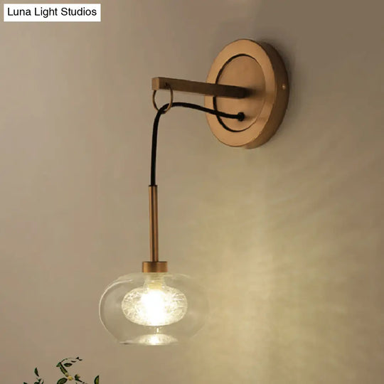 Industrial Clear Glass Oval Wall Light Fixture With Brass Sconce Lamp - Perfect For Living Room