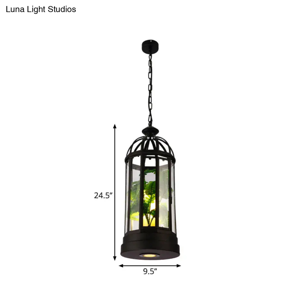 Industrial Clear Glass Pendant Ceiling Lamp - Black Elongated Single Drop For Restaurants With