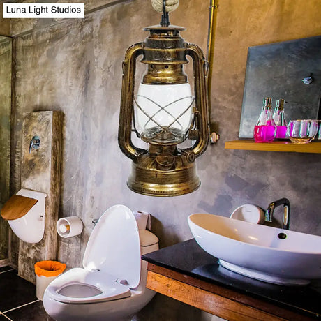 Industrial Clear Glass Pendant Ceiling Light For Coffee Shop - Black/Bronze/Antique Brass Finish