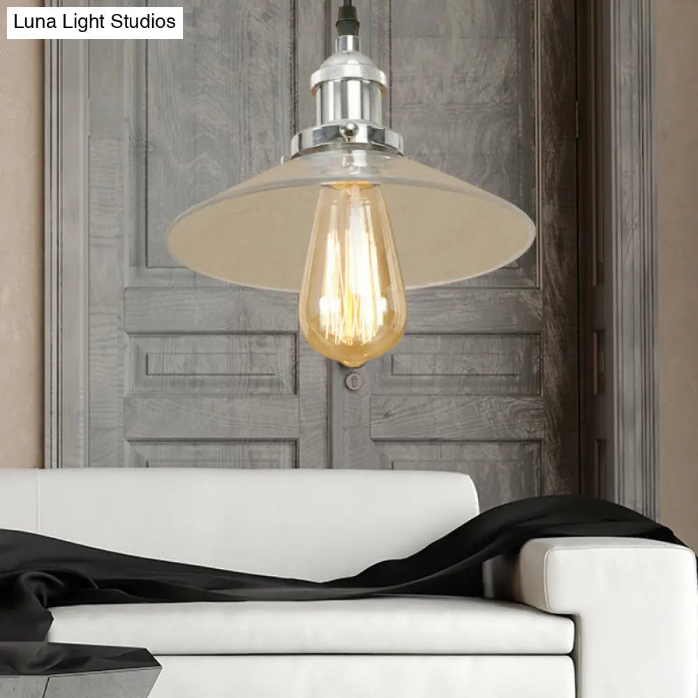 Industrial Cone Pendant Lamp With Clear Glass Shade - Rustic Black/Copper Accent For Living Room